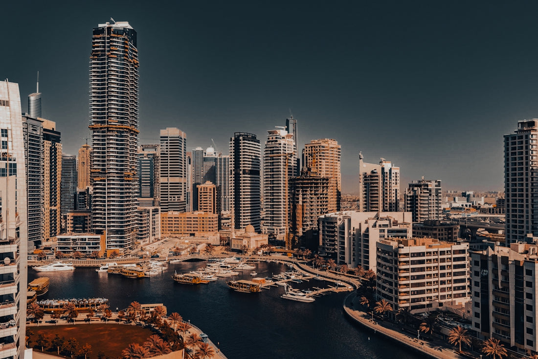 A view of a city with a river running through it