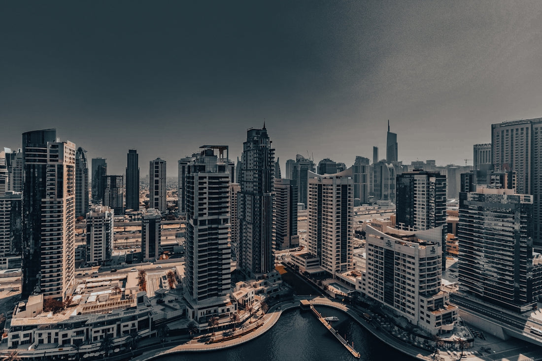 A view of a city with a river running through it