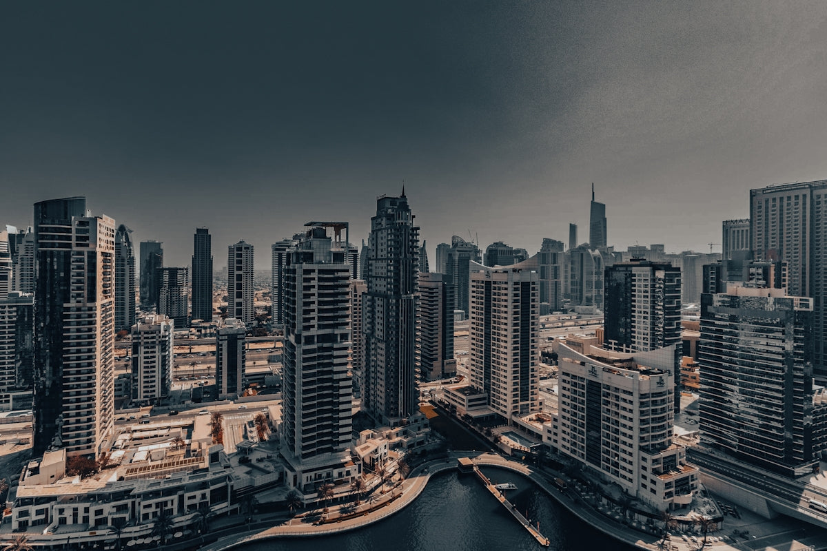 A view of a city with a river running through it
