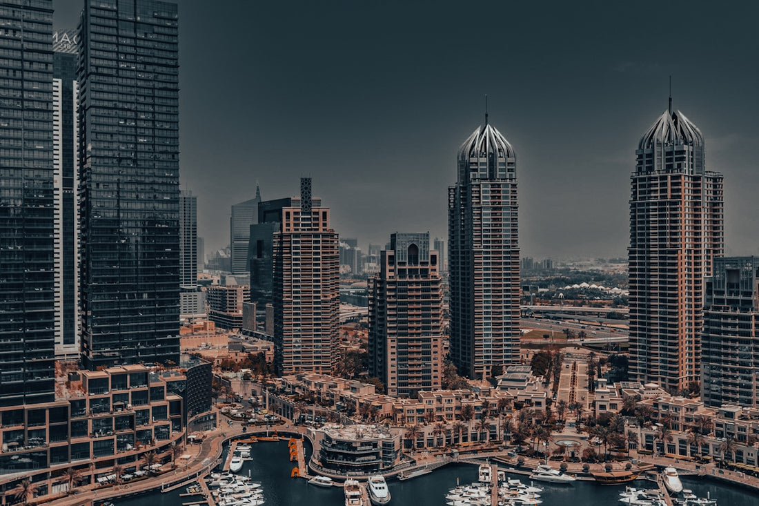 An aerial view of a city with a lot of tall buildings